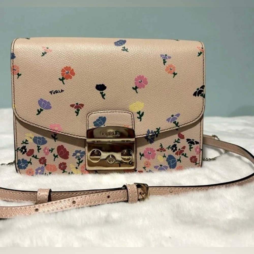 Furla Floral Beige Crossbody Bag
